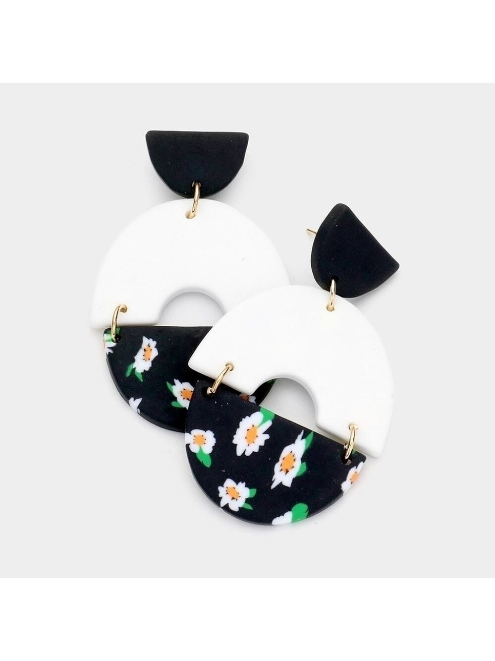 NEW Floral Daisy Black White Retro Earrings